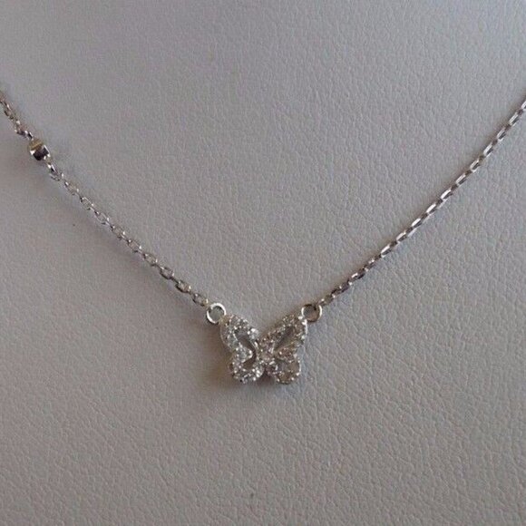 Solid 925 STERLING SILVER BUTTERFLY NECKLACE PENDANT W/ .35 CT LAB DIAMONDS/18'' - Picture 3 of 3